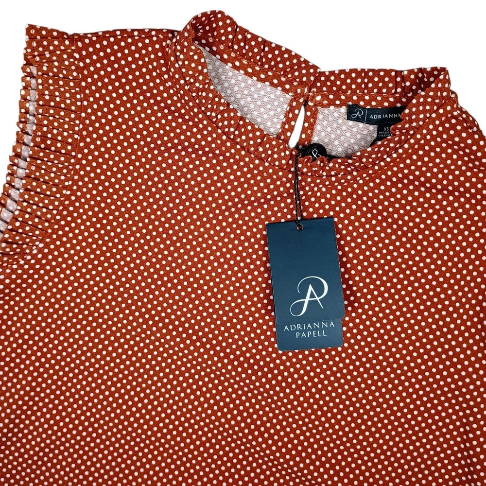 NWT Adrianna‎ Papell Cinnamon W/Polka Dots Sleeveless Blouse Women's Size XS